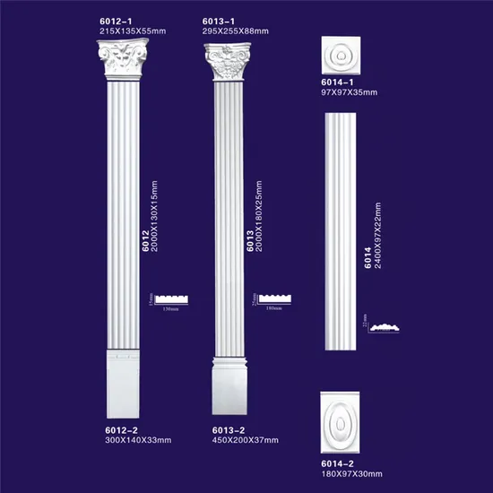Flower Design Concrete Polyurethane Columns, White Color Polyurethane Gypsum Pillar 